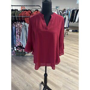 Lotusmile Dark Red Bell Sleeve Lined Blouse Size Medium